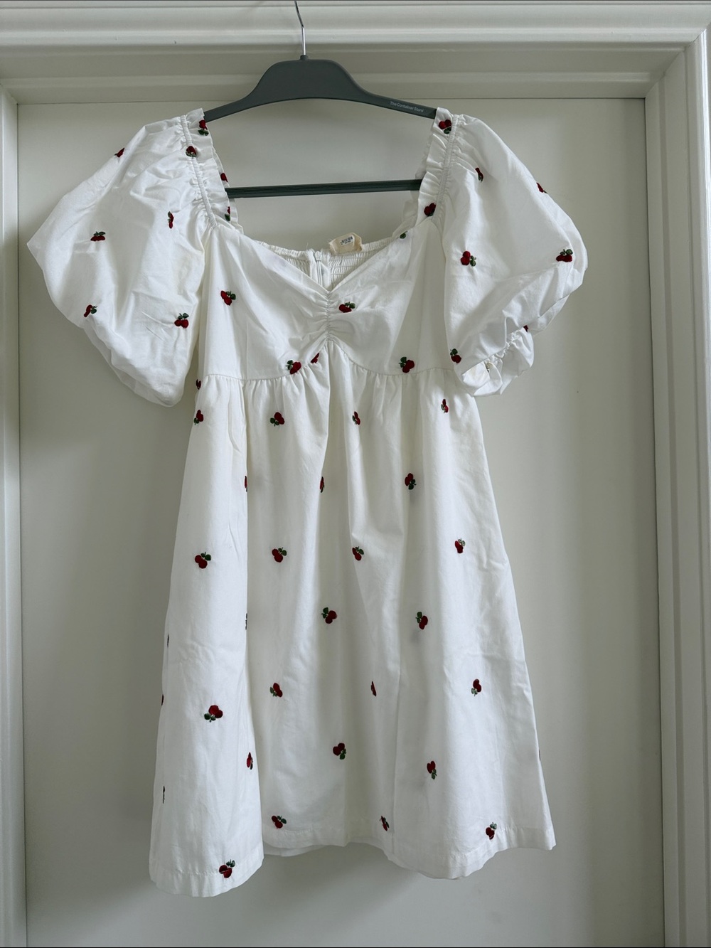 Altar'd State White Mini Dress with Red Cherry Embroidery